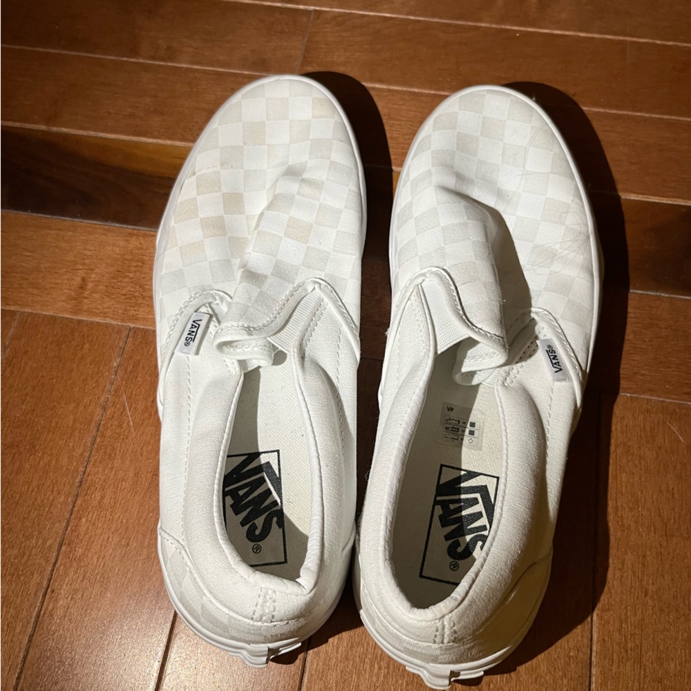Barely worn Vans White Checkered Slip On Sneakers